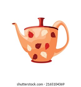teapot with leaf isolated icon flat