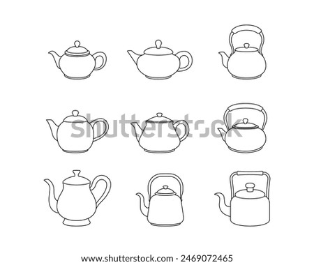 Teapot line art vector isolated on white background.