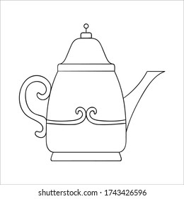Teapot-Symbol Schwarz-Weiß-Teekanne Vektorgrafik. Auf weißem Hintergrund isolierte Wasserkocher für lineare Kunst. Küchenausstattung im Doodle-Stil