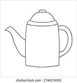 Teapot line icon. Black and white tea pot vector illustration. Linear art kettle isolated on white background. Doodle style kitchen equipment