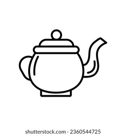 Icono de la línea de la tetera. Icono del vector delgado del recipiente de té cerámico ilustración plana sobre fondo blanco..eps