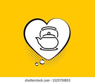 Teapot line icon. Comic speech bubble. Hot drink sign. Fresh beverage in kettle symbol. Yellow background with chat bubble. Teapot icon. Colorful banner. Vector