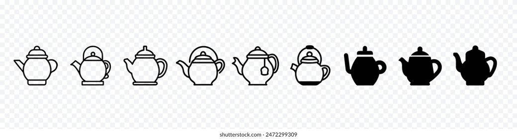 Teapot line icon. Hot drinks chinese tea pot, teapot icon. water pot icons, hot water pot icon, tea icons, Teapot line icon.  Ceramic tea pot outline vector icons.