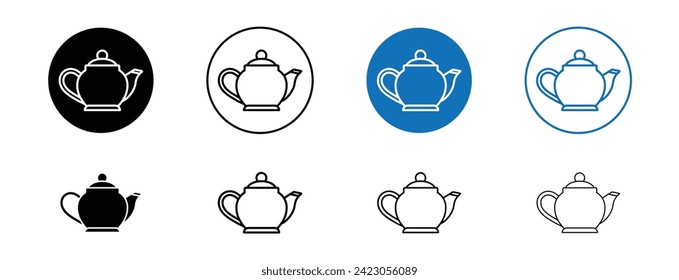 Teapot Line Icon Set. Tea Pot and Coffee Mug symbol in black and blue color.