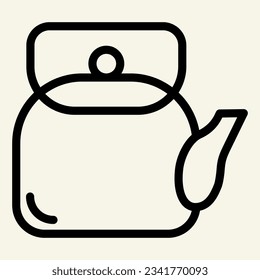 Icono de la línea de la tetera. Símbolo de hervidor de té, pictograma de estilo de contorno sobre fondo beige. Kitchen Cookware firma diseño web de concepto móvil. Gráficos vectoriales.