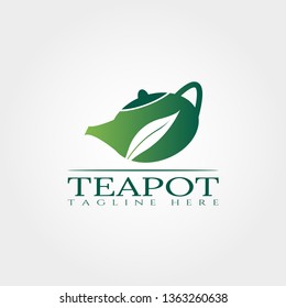 teapot logo design with leaf combination, food or drink icons, illustration elements