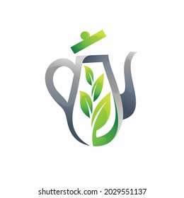Teapot logo with leaf concept