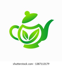 Teapot logo with tea leaves