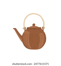 Teapot Made of Ochre Pottery. Asian-style teapot, a traditional-style pot made from ochre.