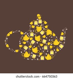 Teapot made of tea icons . Vector illustration.