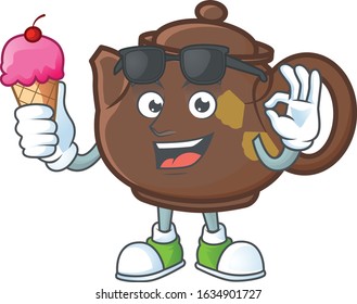 Teapot mascot cartoon design with ice cream