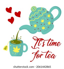 Teapot and a mug of green tea. It's time for tea lettering.