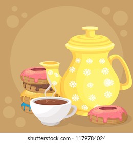 teapot with mug, vector illustration of tea-drinking
