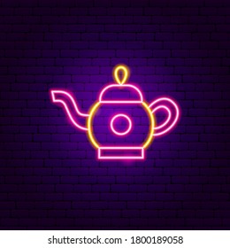 Teapot Neon Sign. Vector Illustration of Tea Time Promotion.