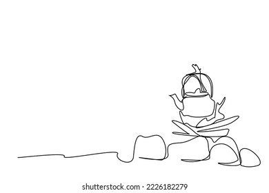 teapot on campfire in nature flame drawing outdoor