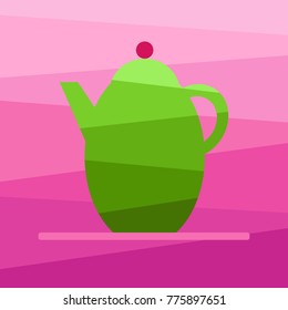 Teapot on a pink background. Vector teapot icon. Origami style.