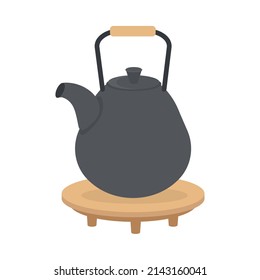 teapot on wooden icon isolated
