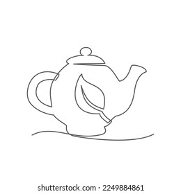 Teapot One line drawing on white background