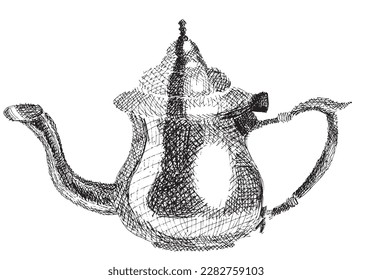 Teapot outline illustration vector image. Hand drawn teapot sketch image artwork. Simple original logo icon from pen drawing sketch.