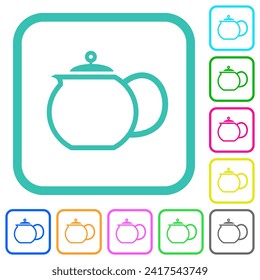 Teapot outline vivid colored flat icons in curved borders on white background