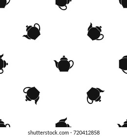 Teapot pattern repeat seamless in black color for any design. Vector geometric illustration