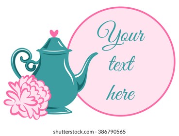 Teapot and peonies with space for text EPS10