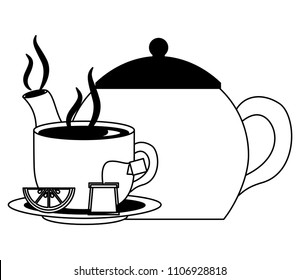 teapot porcelain and cup spoon lemon utensil