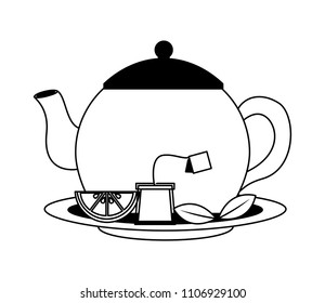 teapot porcelain lemon mint leaf teabag traditional