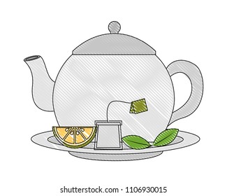 teapot porcelain lemon mint leaf teabag traditional