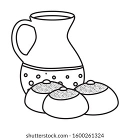 teapot of pottery with breads line style icon vector illustration design