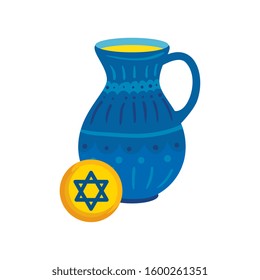 teapot of pottery decorative with star david vector illustration design