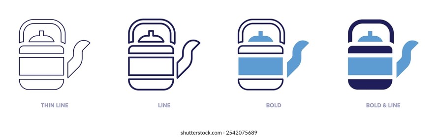 Teapot pottery icon in 4 different styles. Thin Line, Line, Bold, and Bold Line. Duotone style. Editable stroke.