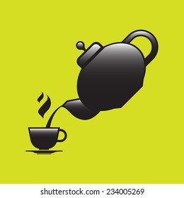 Teapot pouring tea into a cup