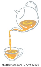 Teapot Pouring Tea into Cup Watercolor Illustration