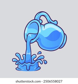 Teapot Pouring Water Cartoon Vector Icon Illustration. Drink Object Icon Concept Isolated Premium Vector. Flat Cartoon Style