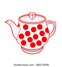Teapot with red dots part of porcelain vector illustration 