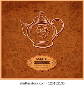 Teapot with retro background for design menu