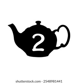 Teapot retro tag with number 2 on white background