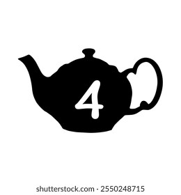 Teapot retro tag with number 4 on white background