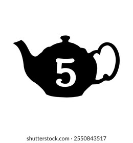 Teapot retro tag with number 5 on white background