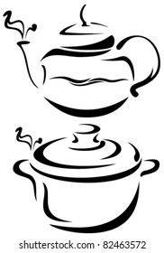 teapot and saucepan vector