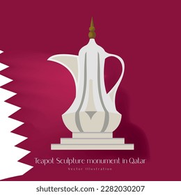 Teapot Sculpture in Qatar Line art, Vector Illustration