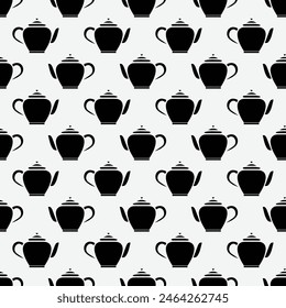 Teapot seamless vector repeat pattern. Perfect for package design, menu, printing, fabric, paper and textiles. 