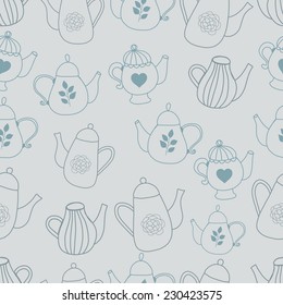 Teapot seamlles pattern hand drawn style sillhouette