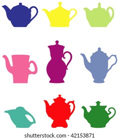 Teapot. Set of colour silhouettes. Vector art in EPS format.
