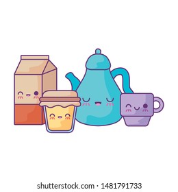 teapot with set of food kawaii style