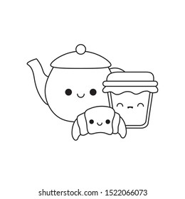 teapot with set food kawaii style vector illustration design
