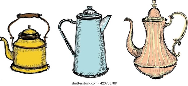 Teapot set hand drawn
