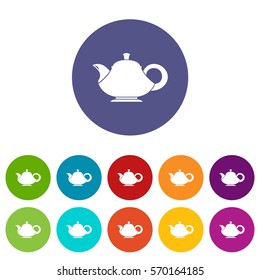 Teapot set icons in different colors isolated on white background