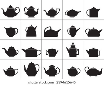 Teapot Set Silhouettes Vector Illustration
